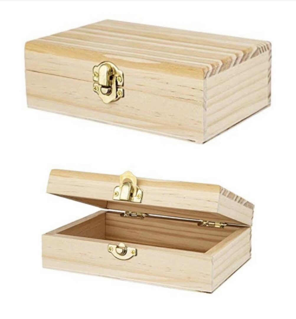 A wooden box with a lid open and closed.